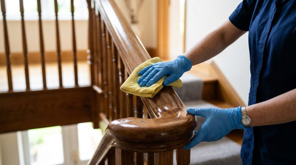 Close-up photograph of hands wearing professional cleaning g
