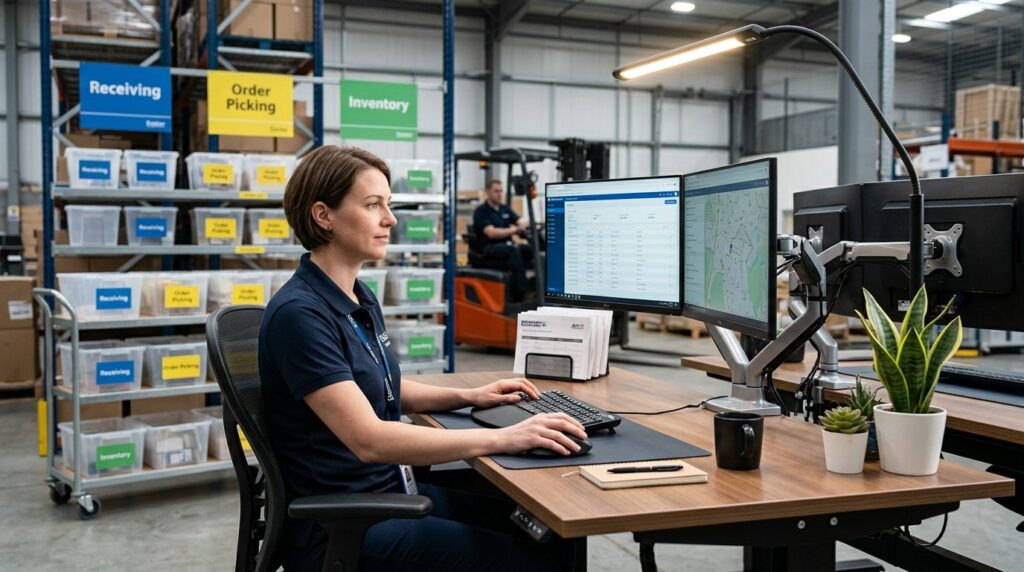 Close-up professional photograph of a logistics workers erg